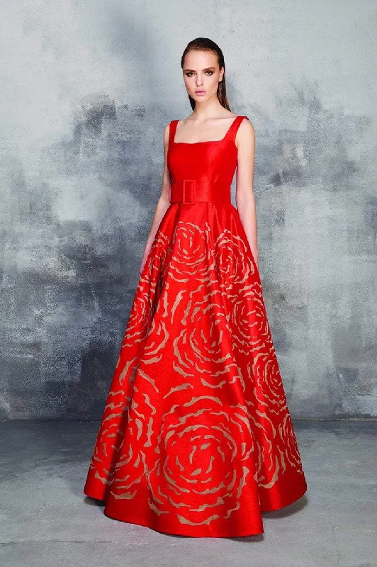 Bargain Prices MNM Couture - N0146 Floral Patterned Square Neck A-line Dress