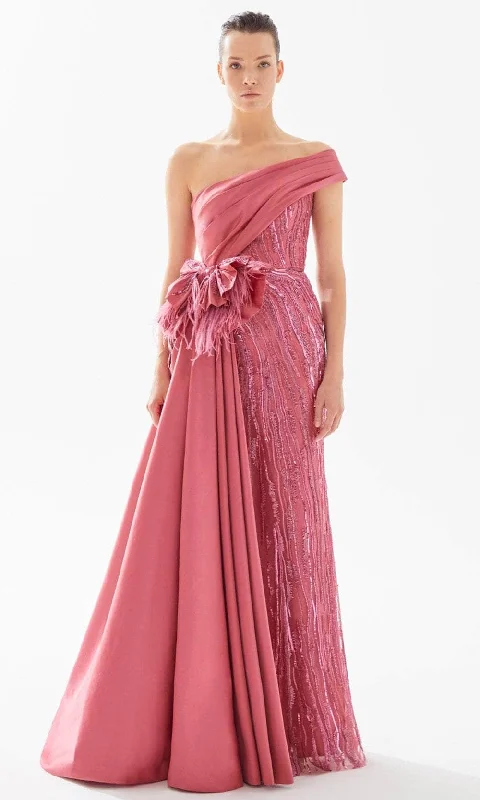 Super Sale Tarik Ediz 98255 - Pleated Asymmetric Sheath Gown