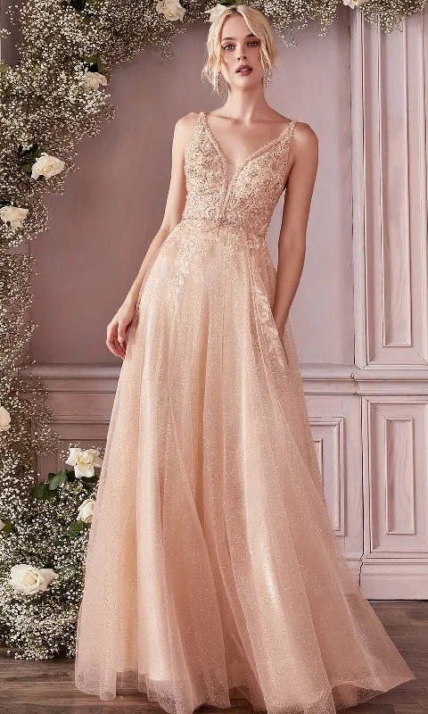 Deal Frenzy Cinderella Divine CD0196 - Sleeveless V-neck Long Gown
