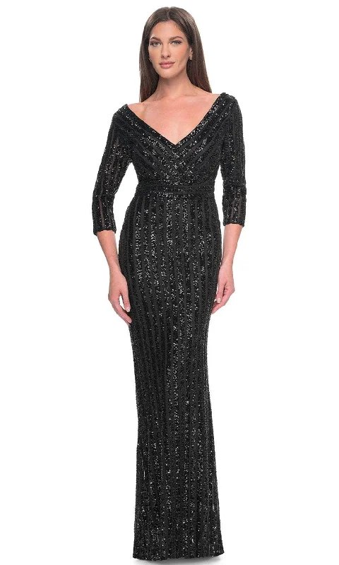 Final Clearance La Femme 31681 - Sequin Embellished V-Neck Evening Dress