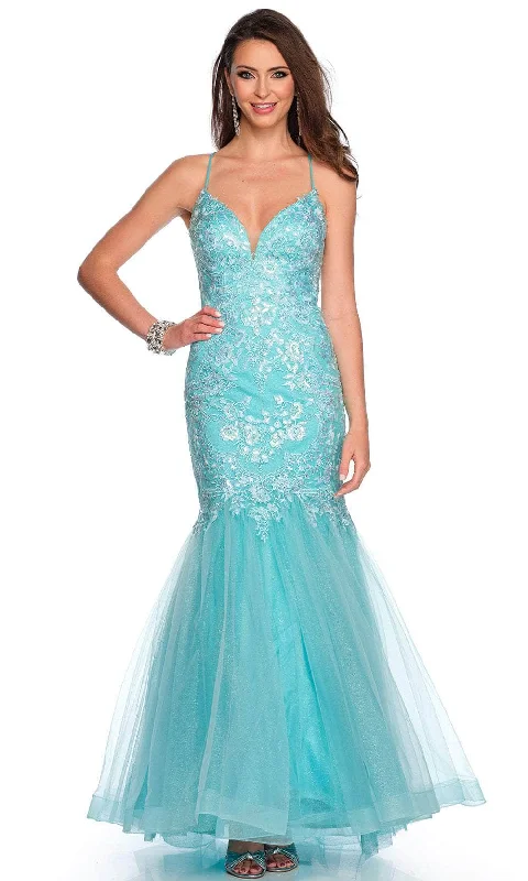 Today’s Deal Dave & Johnny 11372 - Lace-Up Back Sleeveless Prom Gown