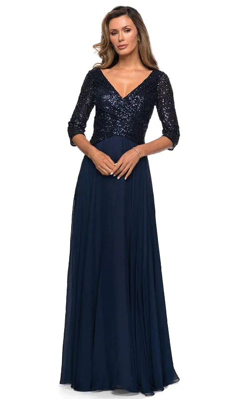 Season Finale Sale La Femme - 27998 V-Neck A-Line Mother of the Groom Long Gown