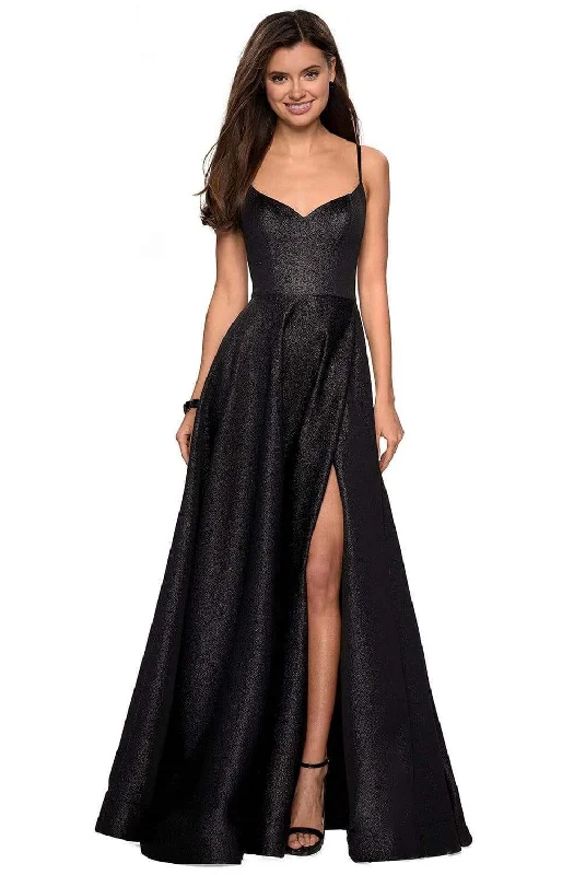 Limited Availability La Femme - 27619 Metallic A-Line High Slit Gown