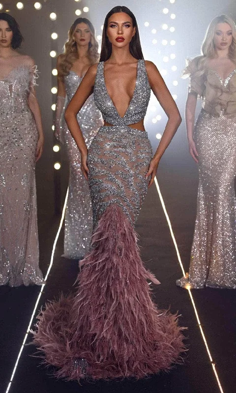 Amazing Deals Chic and Holland ZRH440005 - Feather Flare Evening Gown