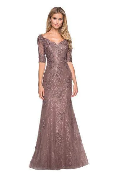 Low Prices La Femme - 26943 Bedazzled Curve V-neck Trumpet Dress