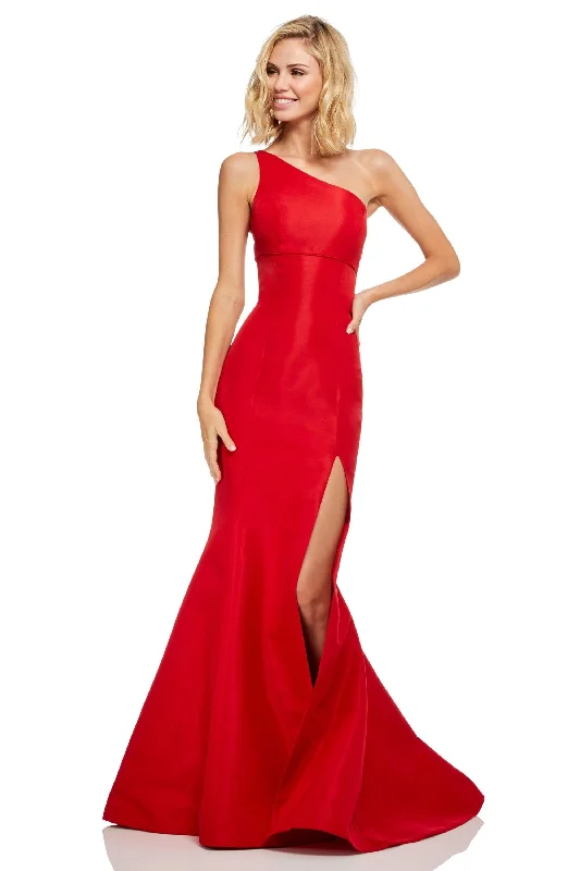 Mega Sale Sherri Hill - One Shoulder Fitted High Slit Mermaid Dress 52752 - 1 pc Red In Size 6 Available