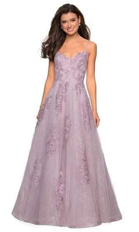 Price Break La Femme - Blossom Appliqued Cascading Lace Gown 27492SC