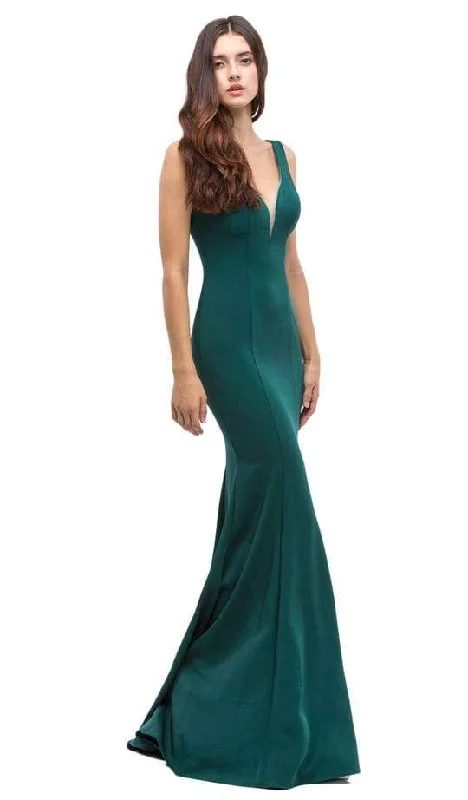 Referral Discount Eureka Fashion - Illusion Plunging V Neck Mermaid Evening Gown 6010