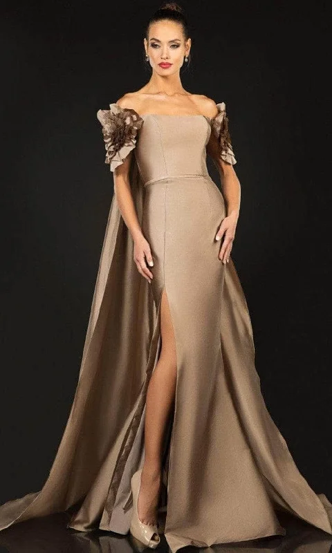 Fantastic Offers Terani Couture - Straight Across Taffeta Evening Gown 2021E2792 - 1 pc Taupe In Size 12 Available