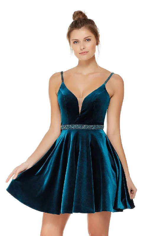 Limited Time Alyce Paris Embellished Deep V-neck Velvet A-line Dress 4008
