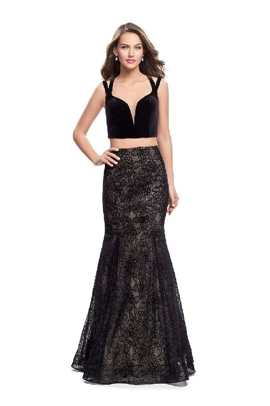 Hurry In La Femme - 25772 Two Piece Velvet Strappy Lace Mermaid Gown