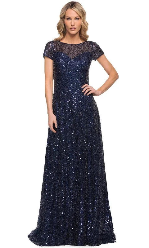 Seasonal Sale La Femme 30122 - Glimmering Short Sleeve Beaded Gown