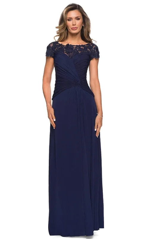 Limited Stock La Femme - 28029 Ruched Knotted A-Line Evening Dress