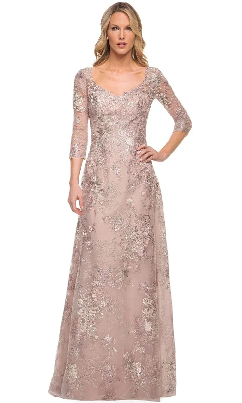 New Markdowns La Femme 30054 - Embroidered V-Neckline A-Line Dress