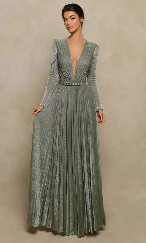 Epic Deals Tarik Ediz - 98066 Pleated Plunging Velvet Color
