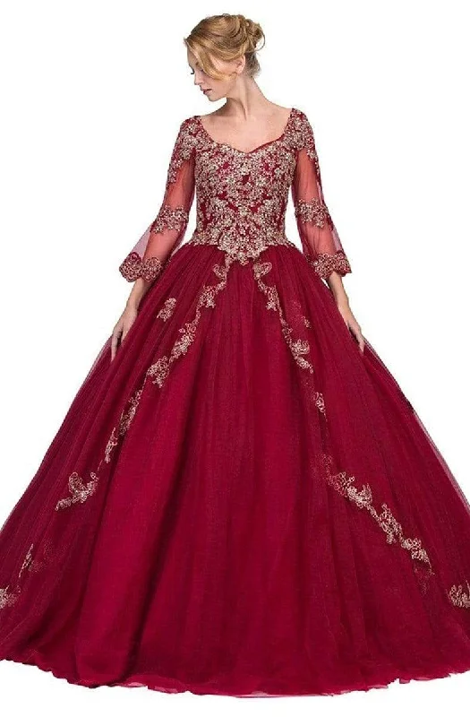 Major Savings Eureka Fashion - 4188 Gold Embroidered V-neck Ballgown