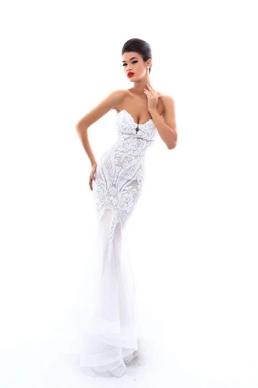 Amazing Deals Tarik Ediz Sexy Strapless Embellished Trumpet Gown 50323