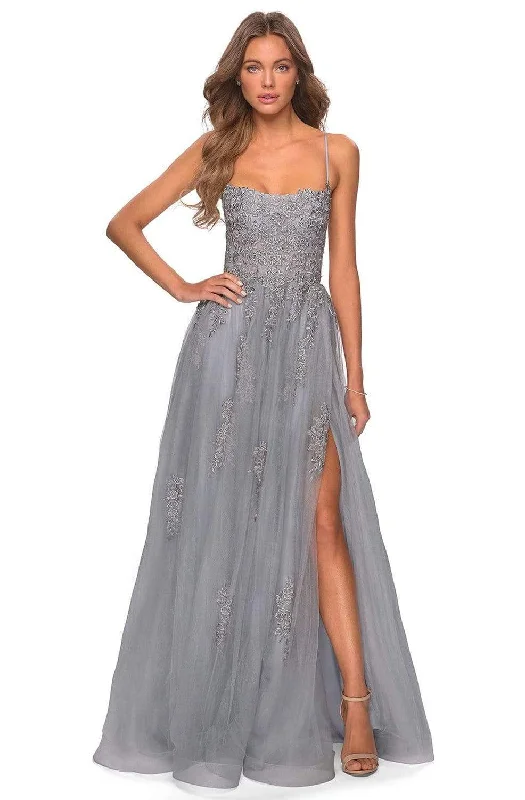 Savings Spectacular La Femme - 28470 Floral Appliqued A-Line Simple Prom Tulle Gown