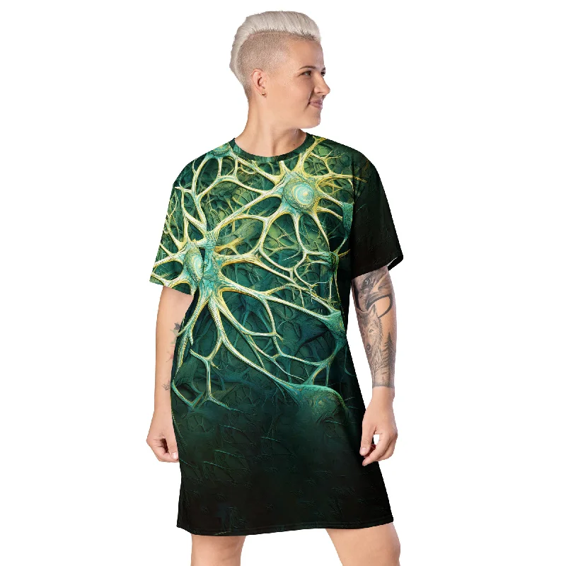 Limited Availability T-Shirt Dress Astrocytes in Green
