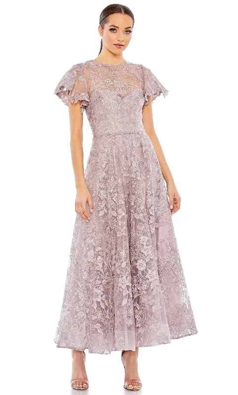 Take Advantage Mac Duggal 50665 - Floral Lace Jewel Neck Midi Dress
