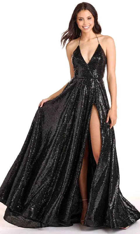 Limited Availability Ava Presley 27825 - Sequined Halter V-Neck Prom Gown