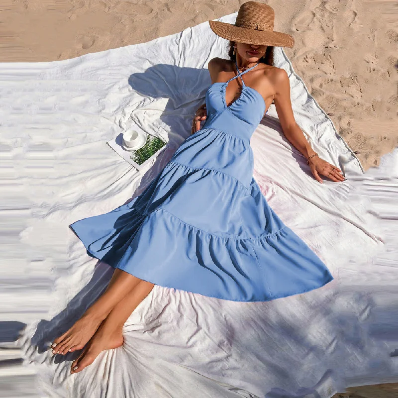 Final Sale Halter Ruffle Hem Midi Dress