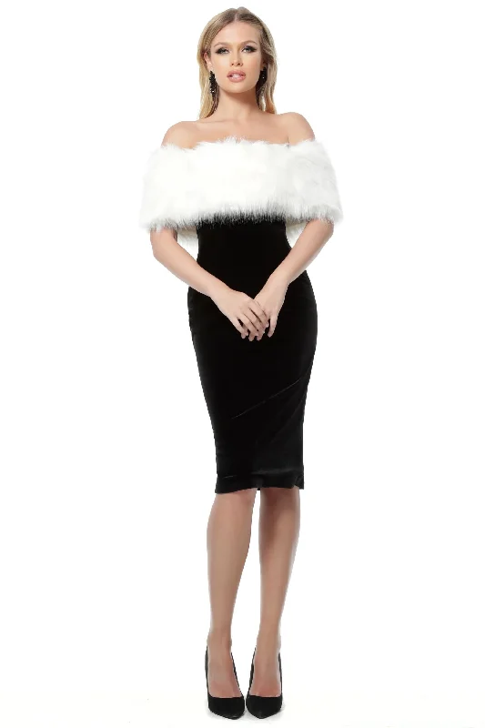 Special Savings Jovani - 63883 Fur Cape Off-Shoulder Velvet Dress
