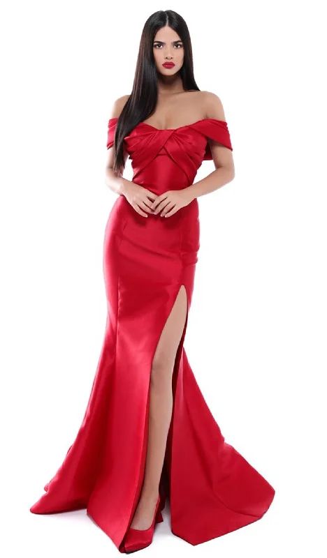 Savings Alert Tarik Ediz - Pleated Off-Shoulder Mermaid Dress 50448