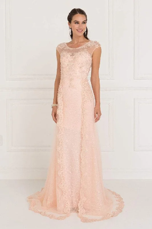 Referral Discount Elizabeth K Bridal - GL1539 Lace Embellished Illusion Jewel Sheath Dress Referral Discount Elizabeth K Bridal - GL1539 Lace Embellished Illusion Jewel Sheath Dress
