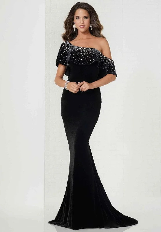 Sneak Peek Sale Tiffany Designs Fitted Embellished Asymmetric Trumpet Gown 46125