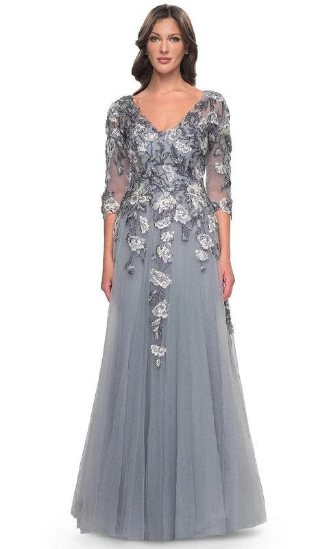Sneak Peek Sale La Femme 30968 - Quarter Sleeve Embroidered Long Gown