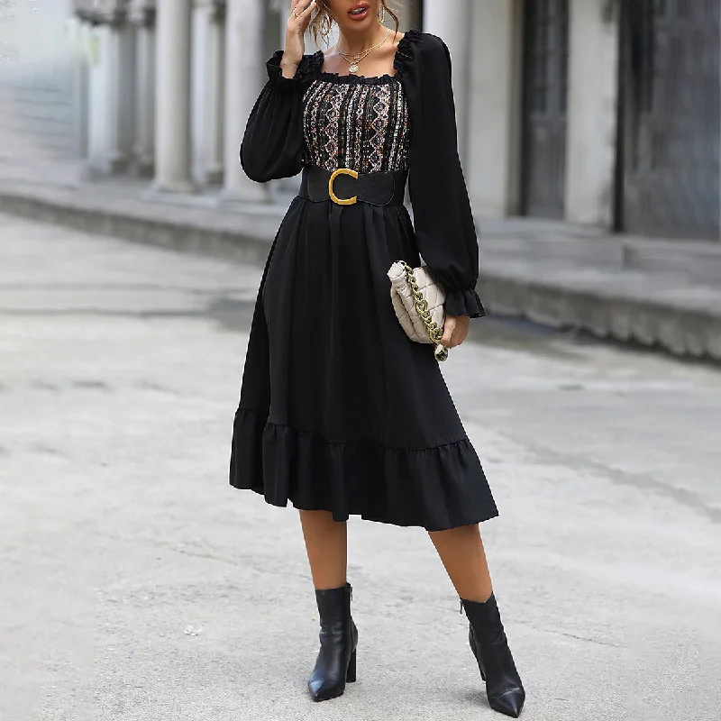 Don't Miss Embroidered Long Sleeve Ruffle Smocked Midi Dress