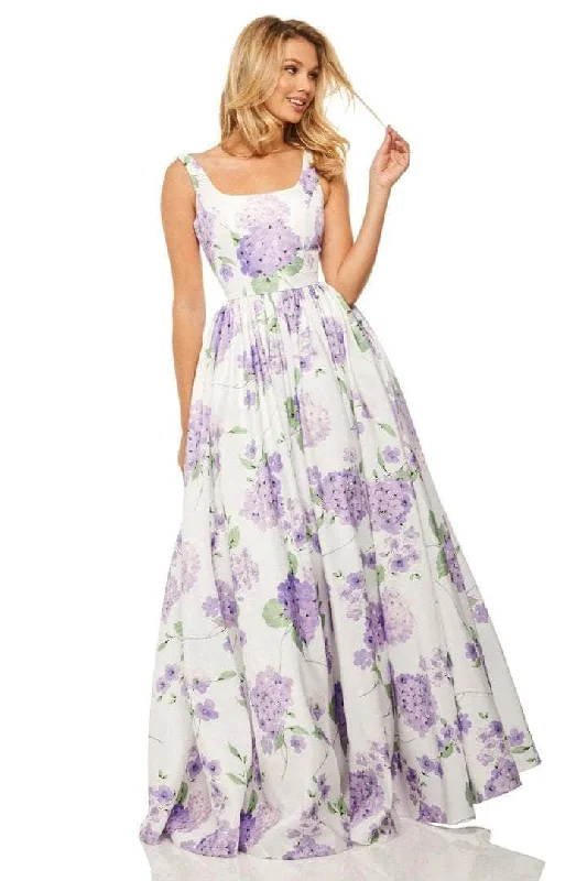 Special Promotion Sherri Hill - 52815 Floral Printed Sleeveless Long Dress - 1 pc Ivory/Lilac Print In Size 12 Available