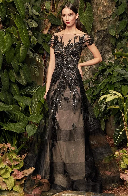 Bargain Blast Alexander by Daymor - 961 Cap Sleeve Sequin-Ornate Embroidered Gown