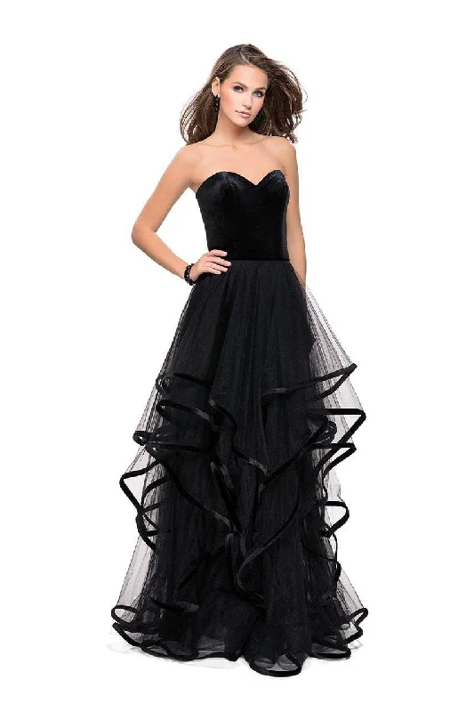 Fantastic Offers La Femme - 25461 Velvet Sweetheart Neck Tulle A-line Gown