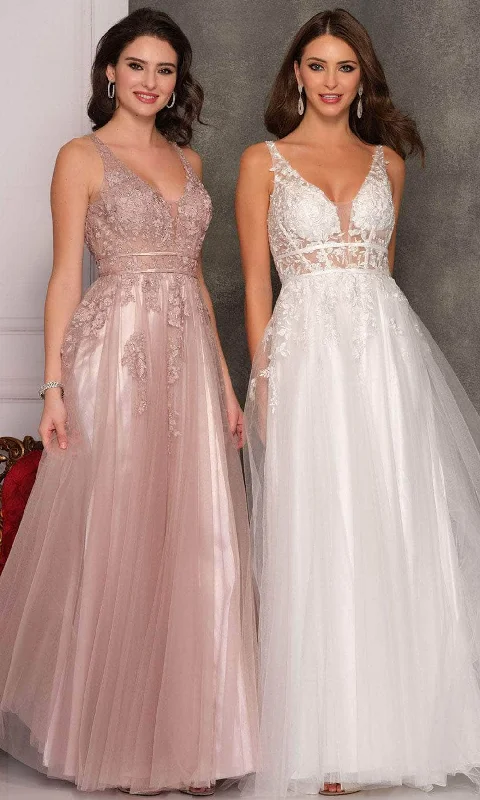Year-End Sale Dave & Johnny A9671 - Laced Sheer Fitted Bodice Evening Gown