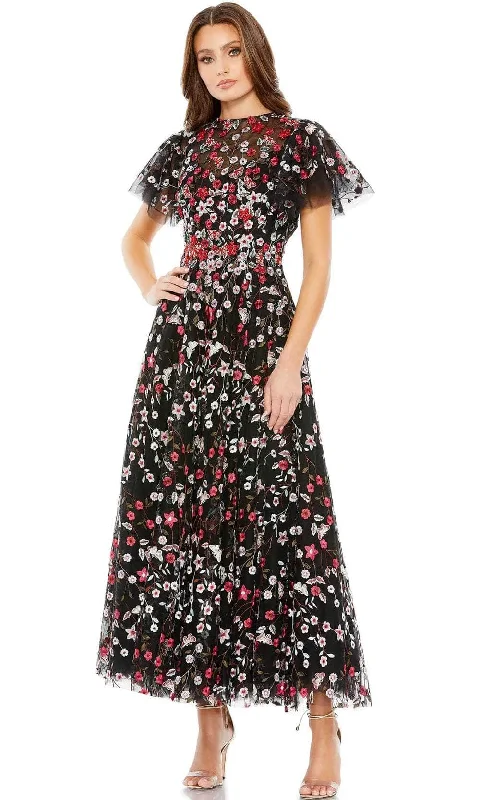 Today Only Mac Duggal 20323 - Floral Embroidered Tulle Midi Dress