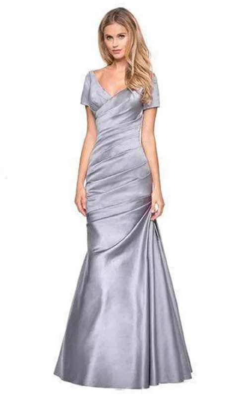 Final Sale La Femme - 26947 Short Sleeve Pleat-Textured Trumpet Gown