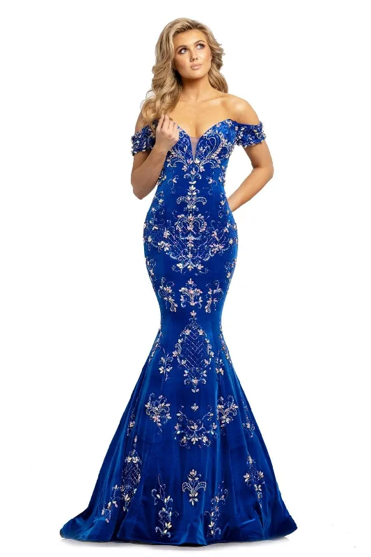 Flash Deals Johnathan Kayne - 2176 Crystal Embellished Off Shoulder Long Dress