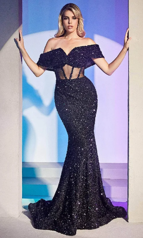 Seasonal Clearance Ladivine CD985 - Off Shoulder Sheer Corset Prom Gown