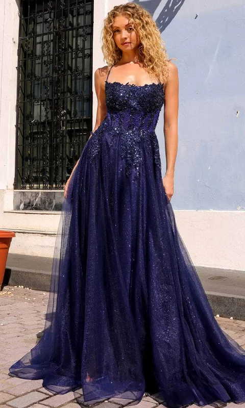 Limited Time Discount Nox Anabel G1405 - Scoop Lace Appliqued Prom Dress with Slit