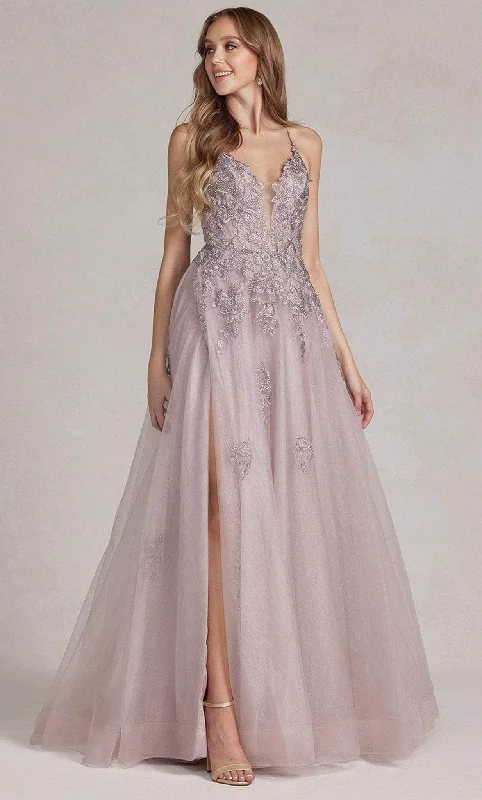 Bargain Blast Nox Anabel G1149 - Embroidered Plunging V-Neck Prom Gown