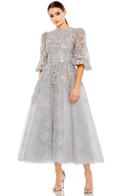 Special Savings Mac Duggal 20418 - Puff Elbow-Length Sleeves A-line Tea-Length Dress