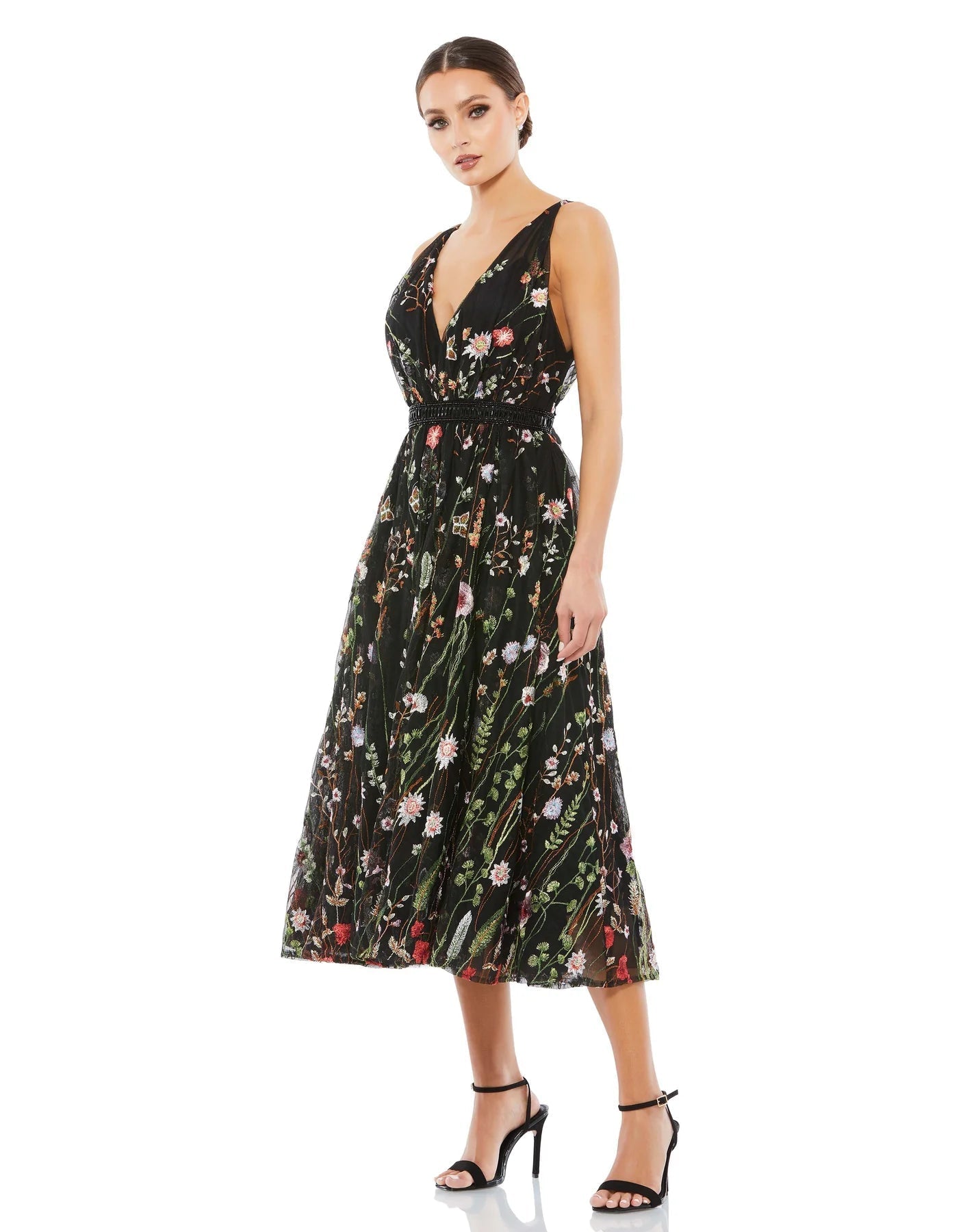 Sale Event Mac Duggal Cocktail - 26557D V-Neck Tea-Length Dress