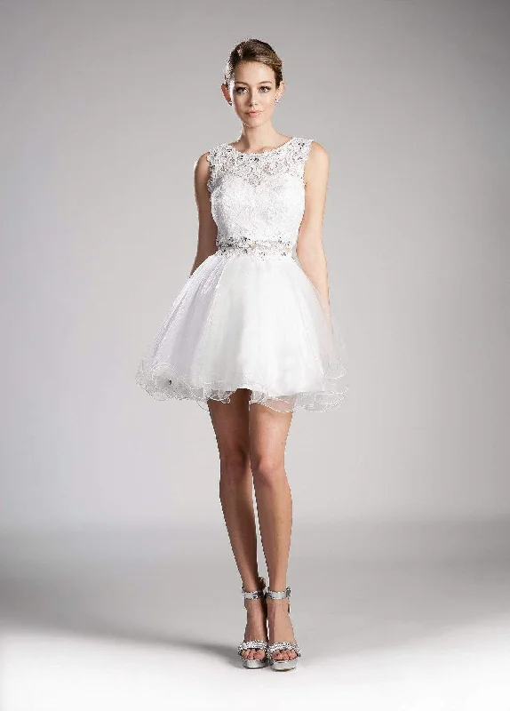 Mega Sale Cinderella Divine - CD0117 Sleeveless Lace Bodice Tulle A-Line Cocktail Dress
