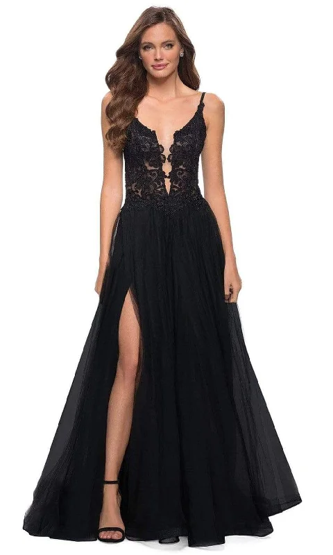 Deal of the Week La Femme - 29686 llusion Bodice High Slit Plus Size Prom A-Line Gown