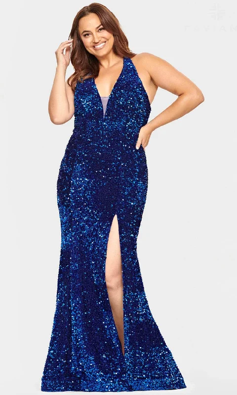 Seasonal Clearance Faviana 9542 - Velvet Sequin Halter Evening Dress