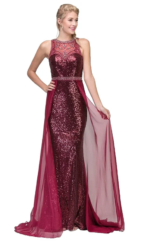Super Savings Eureka Fashion - Sequined Illusion Halter Evening Dress With Sheer Overlay Super Savings Eureka Fashion - Sequined Illusion Halter Evening Dress With Sheer Overlay
