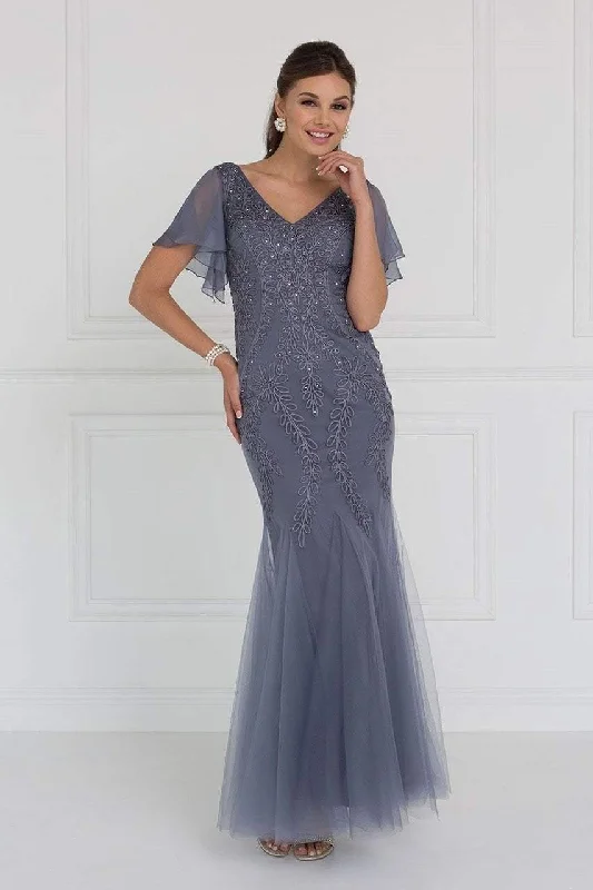 Price Slash Elizabeth K - GL1576 Butterfly Sleeve Embroidered Foliage Trumpet Gown