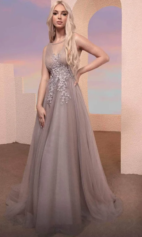 Great Deals MNM Couture M0095 - Floral Applique Tulle Evening Dress